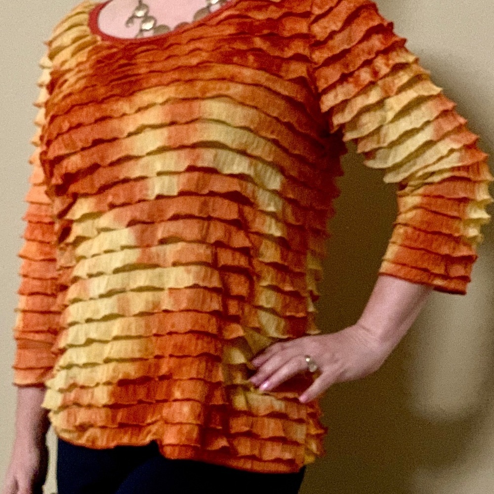 Only Nine 9 Boutique Orange Tie-Died Ruffled Top
